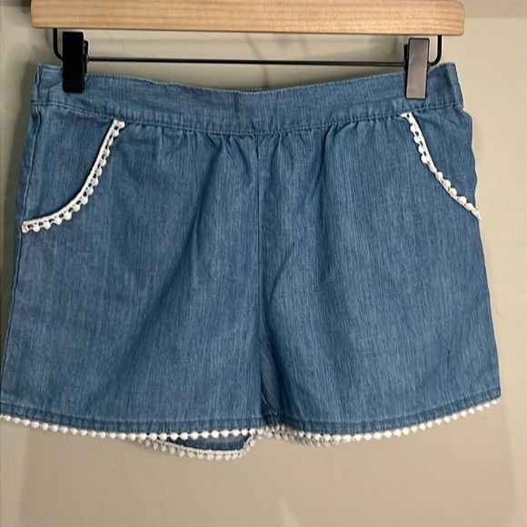 Lucky Brand Jean Shorts Girls Cotton Lace Chambray Elastic Waist Y2K Boho Bao - Picture 1 of 13